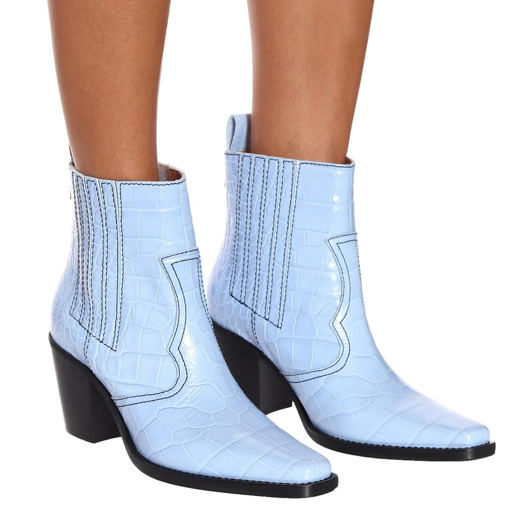 Ganni croc embossed leather ankle boots